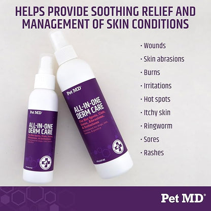 Pet MD All-in-One Derm Care - Hypochlorous Acid Spray for Dogs &amp; All Pets - Skin Soother for Dogs &amp; Wound Spray for Dogs - Cat Wound Care, Dog Hot Spot Remedy, &amp; Dog Itch Relief - 8oz