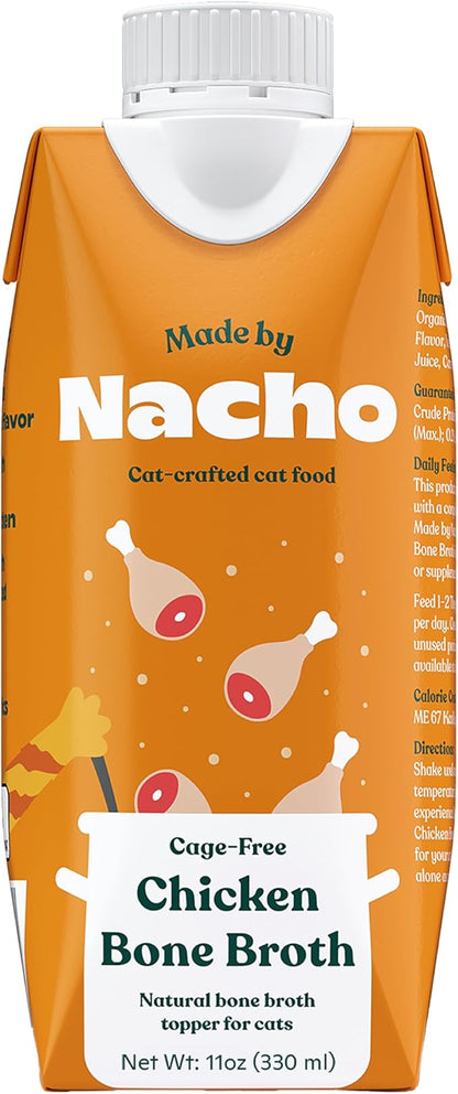 Made by Nacho Bone Broth Cat Food Topper for Hydration and Picky Eaters - Add Protein and Flavor to Your Dry Cat Food – Supports Optimal Nutrition, Digestion, Skin &amp; Coat, 11 oz. (Pack of 4), Chicken