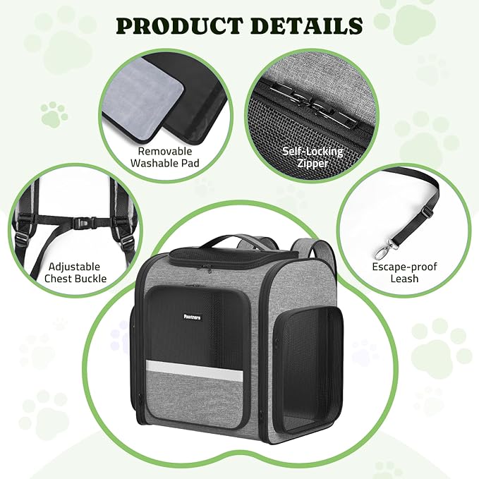 Pawtners Dog Backpack Carrier Large Pet Carrier Backpack for Kitten Small Dogs Puppies &amp; Large Cats Up to 18 Lbs, Breathable Dog Backpack with Anti-Scratch Mesh, Ventilated Design, Perfect for Travel
