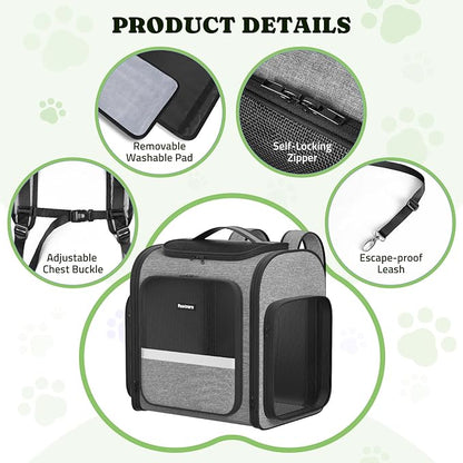 Pawtners Dog Backpack Carrier Large Pet Carrier Backpack for Kitten Small Dogs Puppies &amp; Large Cats Up to 18 Lbs, Breathable Dog Backpack with Anti-Scratch Mesh, Ventilated Design, Perfect for Travel