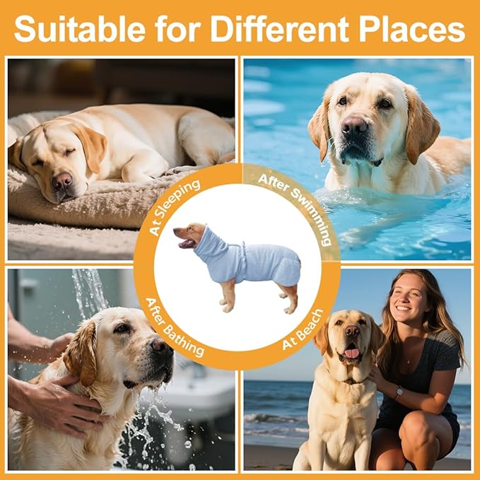 KOOGALSmall to Medium Size Dog Bathrobe, Quick Drying Super Absorbent Used for After Bathing, Warm Dog Towels, Adjustable Hoodies and Belts for Pet Dogs Bath Clothes Products(Blue Jacquard, L)
