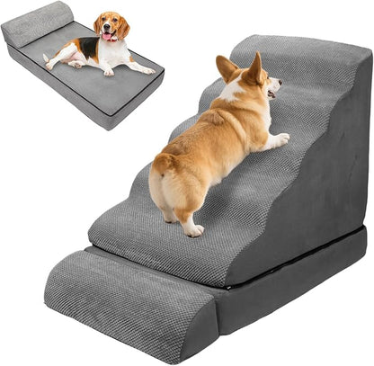 Dog Stairs &amp; Steps for High Beds 30 Inches Tall, LitaiL 6 Steps Pet Stairs/Steps for Beds 24-30inch High for Small Large Dogs, Non-Slip Dog Ramps/Ladder for Old Dogs/Cats