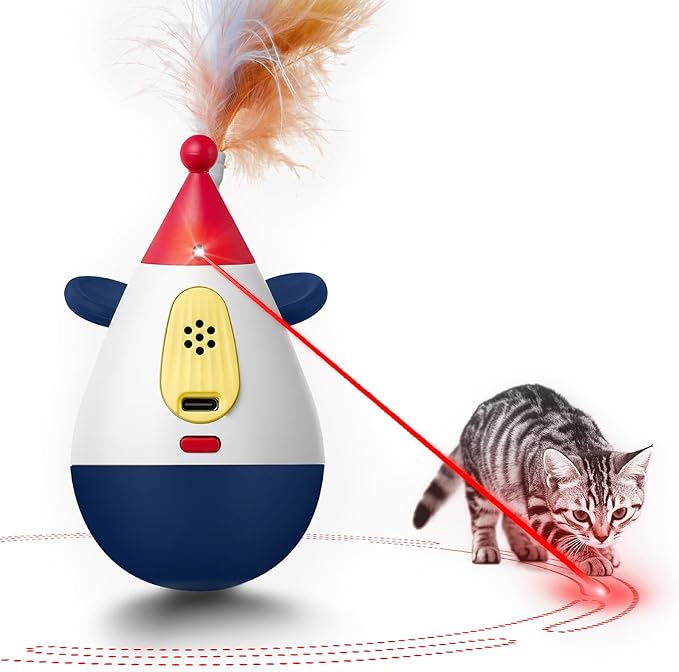 Laser Cat Toys for Indoor Cats, Automatic Interactive Cat Toy, Rechargeable 360° Auto-Spin Self-Balancing Laser Pointer with Catnip Hole &amp; Feather, 3-Speed Random Trajectories for Bored Cats