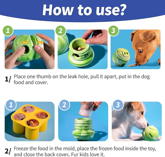 Dog Toy, Frozen Treat Toys, Treat Dispensing Chew Toy for Small Medium Large Dogs, Long-Lasting Interactive to Keep Pup Distracted &amp; Reduces Anxiety, Freezable Fillable Dog Puzzle Toys - Green