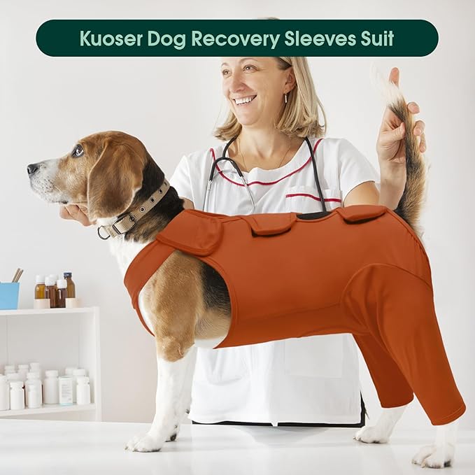 Kuoser Dog Recovery Suit for Back Legs &amp; Thigh Wounds - Brown XL