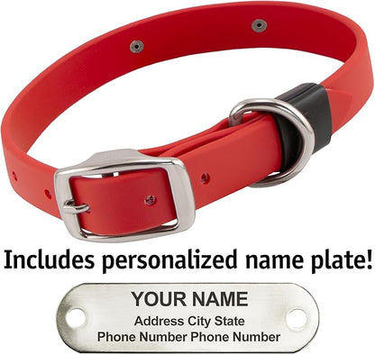 Biothane Custom Dog Collar – Waterproof, Stink-Proof Personalized Collar with Name &amp; Phone Number – Durable, Many Sizes and Colors – Assembled in USA (Cherry Red)