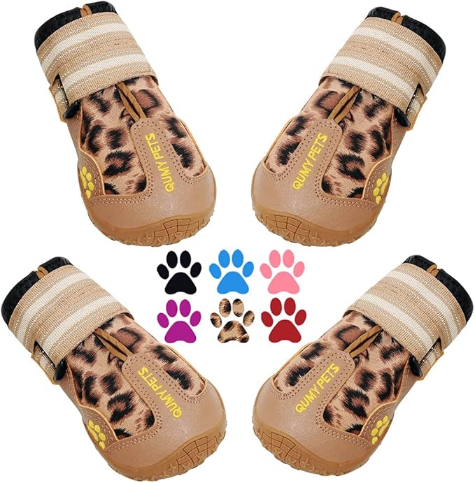 QUMY Dog Shoes for Large Dogs, Medium Dog Boots &amp; Paw Protectors for Winter Snow Day, Summer Hot Pavement, Water-Resistant in Rain Weather, Outdoor Walking, Indoor Hardfloors Skid-Resistant Sole