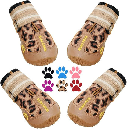 QUMY Dog Shoes for Large Dogs, Medium Dog Boots &amp; Paw Protectors for Winter Snow Day, Summer Hot Pavement, Water-Resistant in Rain Weather, Outdoor Walking, Indoor Hardfloors Skid-Resistant Sole