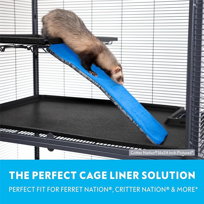 Paw Inspired Fitted Fleece Liner for Ferret Nation, Critter Nation Cage for Ferrets, Rats, Chinchillas, Hedgehogs &amp; Other Small Animals (Blue, Ramp Cover)