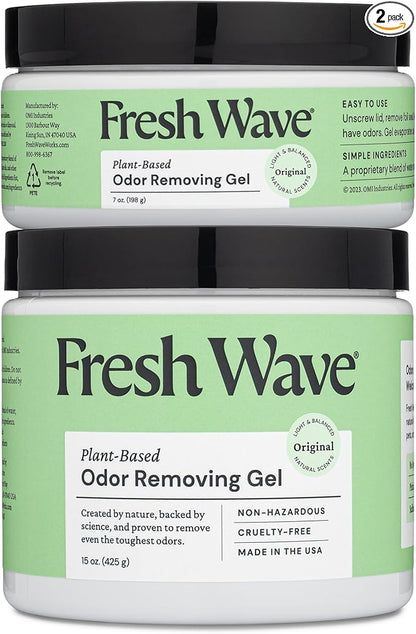 Fresh Wave Odor Removing Gel, 15 oz. &amp; 7 oz. - Odor Absorbers for Home, Safer Odor Relief, Natural Plant-Based Odor Eliminator, Every 15 oz. lasts 30-60 Days, For Cooking, Trash &amp; Pets