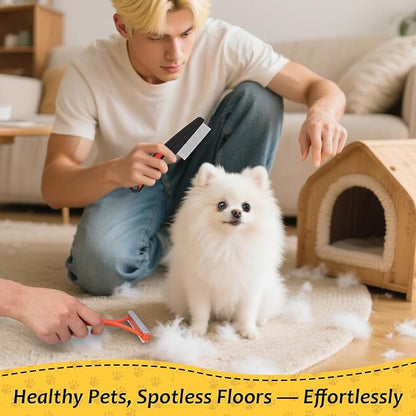 3 Pcs Pet Hair Removal Glove Set, Reusable Electrostatic Pet Hair Remover with Hair Remover Brush and Pet Comb, Upgrade Efficient Cats&amp;Dogs Grooming Gloves for Clothes Furniture Carpet Seat