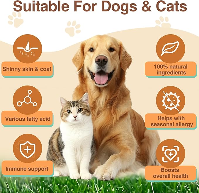 Salmon Oil for Dogs, Fish Oil for Cats, 32oz Salmon Oil for Dogs Skin and Coat Fish Oil Supplements with Vitamin D, EPA + DHA for Itchy Relief, Immune Support for Joints &amp; Heart, Dry Skin &amp; Allergies