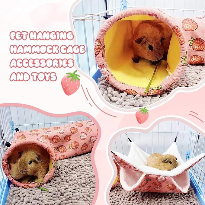 LYART Guinea Pig Rat Ferret Hammock &amp; Warm Bed - Small Pet Hideout Tunnel Cave Hanging Bunkbed - Sugar Glider Squirrel (1.Hammock &amp; Corner Tunnel)