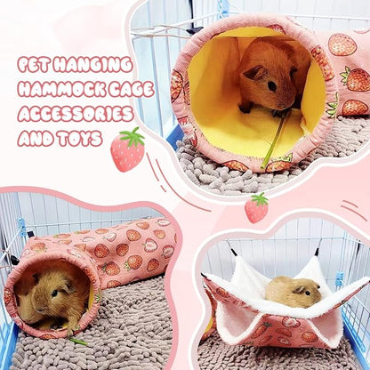 LYART Guinea Pig Rat Ferret Hammock &amp; Warm Bed - Small Pet Hideout Tunnel Cave Hanging Bunkbed - Sugar Glider Squirrel (1.Hammock &amp; Corner Tunnel)