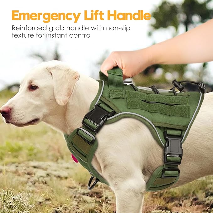 Heavy-Duty Tactical Dog Harness for Large Dogs, No Pull Adjustable Reflective Pet Vest with Molle System, K9 Military-Grade Control for Service Training, Outdoor &amp; 10+ Breeds, Green, Small