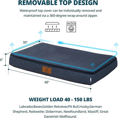 Orthopedic Memory Foam XXL Dog Bed - 6" Thick Beds for Extra Large Sized Dog - Waterproof Removable Washable Cover &amp; Wrap-Around Zipper - Ultimate Comfort &amp; Easy Maintenance, Navy