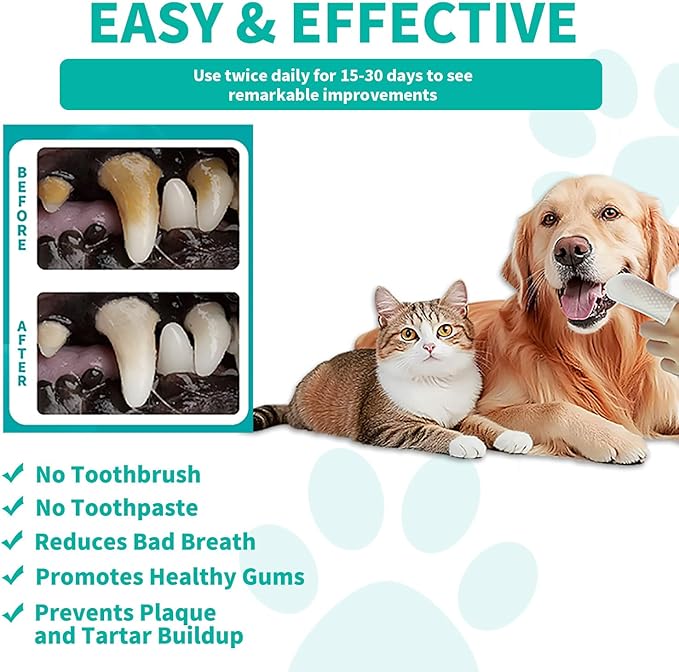 Pet Dental Finger Wipes for Dogs &amp; Cats | Teeth Cleaning Wipes with Natural Formula | Remove Plaque &amp; Tartar | Fresh Breath, Safe &amp; Gentle (50 Count)