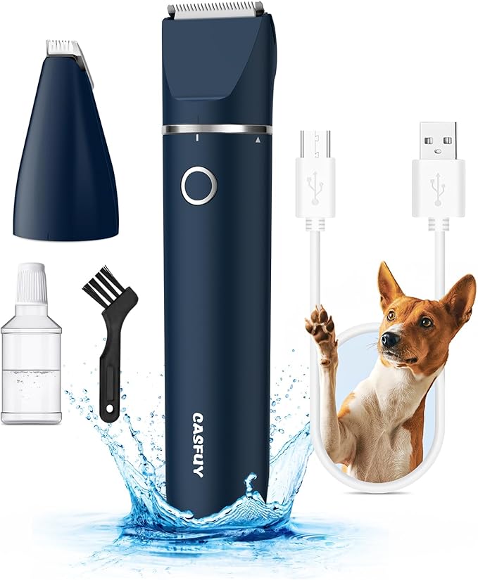 Casfuy Cordless Hair Trimmer, Low Noise Grooming Clipper for Dogs Cats &amp; Small Pets, USB Rechargeable, Double Blades for Trimming Hair Around Paws, Eyes, Ears, Face, Rump