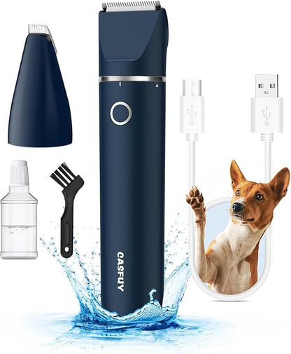 Casfuy Cordless Hair Trimmer, Low Noise Grooming Clipper for Dogs Cats &amp; Small Pets, USB Rechargeable, Double Blades for Trimming Hair Around Paws, Eyes, Ears, Face, Rump