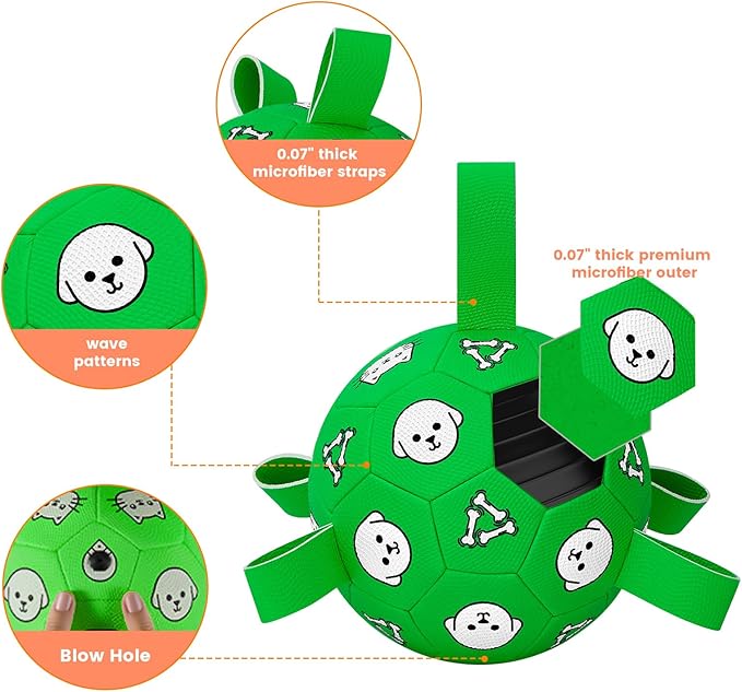 Dog Toys Ball, Durable Dog Soccer Ball with Straps, Interactive Dog Toys for Tug of War, Water Pool Puppy Toys for Indoor/Outdoor – Fun Dog Birthday Gift for Small &amp; Medium Dogs, 6 Inch