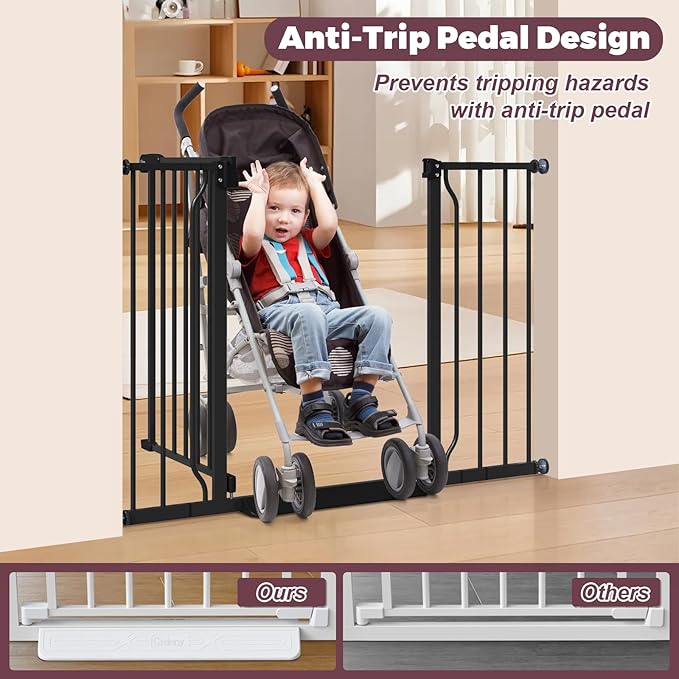 29"-45" Baby Gate for Stairs, Auto Close Stroller Friendly Dog Gate Indoor for Doorways, Pressure Mounted Baby Gate, Easy Walk Through Gate for Children &amp; Pets, Black