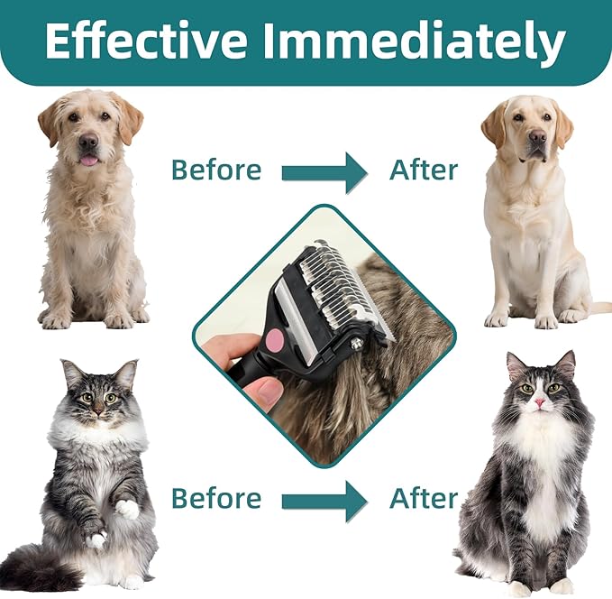 3-IN-1 Pet Grooming Tool - Undercoat Rake, Dematting Comb &amp; Deshedding Brush for Cats &amp; Dogs - Removes Mats, Tangles &amp; Loose Fur, Reduces Shedding &amp; Prevents Hair Mess (Pink)