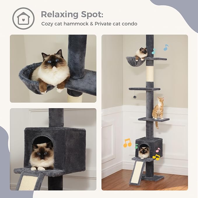 PEQULTI Floor to Ceiling Cat Tree, Tall Cat Tower, Adjustable Height (83&