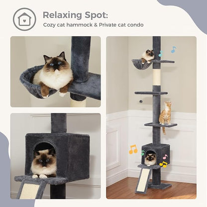 PEQULTI Floor to Ceiling Cat Tree, Tall Cat Tower, Adjustable Height (83&