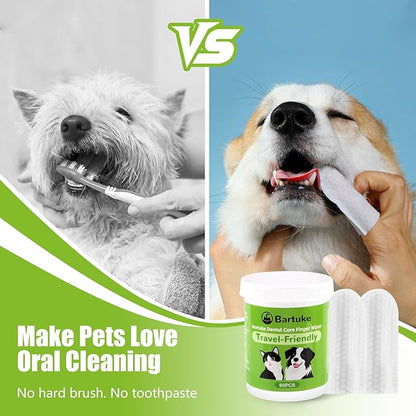 Pet Dental Care Finger Wipes, 60 Counts Teeth Cleaning Finger Wipes for Dogs &amp; Cats, Reduces Plaque &amp; Tartar Disposable Gentle Cleaning &amp; Gum Care Pet Wipes