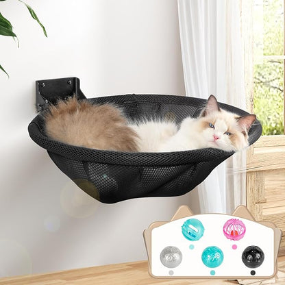 Cat Hammock Wall Mounted, Foldable &amp; Stable Cat Beds- Breathable Cat Wall Shelves for Sleeping, Playing, Climbing, and Lounging - Maximum Hold Up to 30lb (Black)