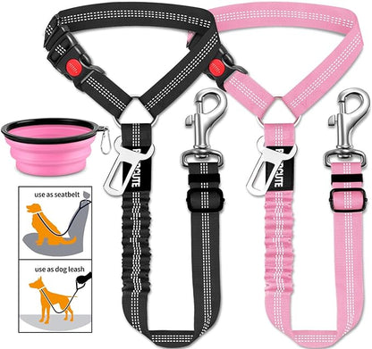 3 Piece Set Dog Seat Belt Retractable Dog Car Seatbelts Adjustable Pet Seat Belt for Vehicle Headrest Restraint Adjustable Heavy Duty &amp; Elastic &amp; Durable Car Harness for Dogs