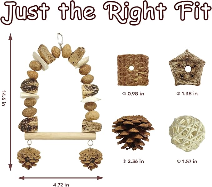 Nut Perch Stand with Interchangeable Materials – Natural, Safe Bird Playset for Beak Exercise &amp; Mental Stimulation