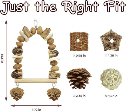 Nut Perch Stand with Interchangeable Materials – Natural, Safe Bird Playset for Beak Exercise &amp; Mental Stimulation