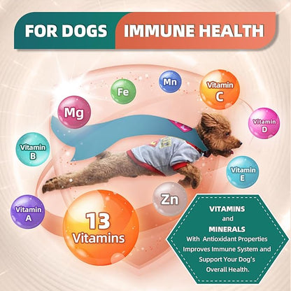 Dog Multivitamin with Glucosamine, Omega 3, Minerals, Probiotics and Enzymes, Dog Vitamins and Supplements for Joint, Skin &amp; Coat Care, Digestive and Immune Health, Chicken Flavor - 120 Chews