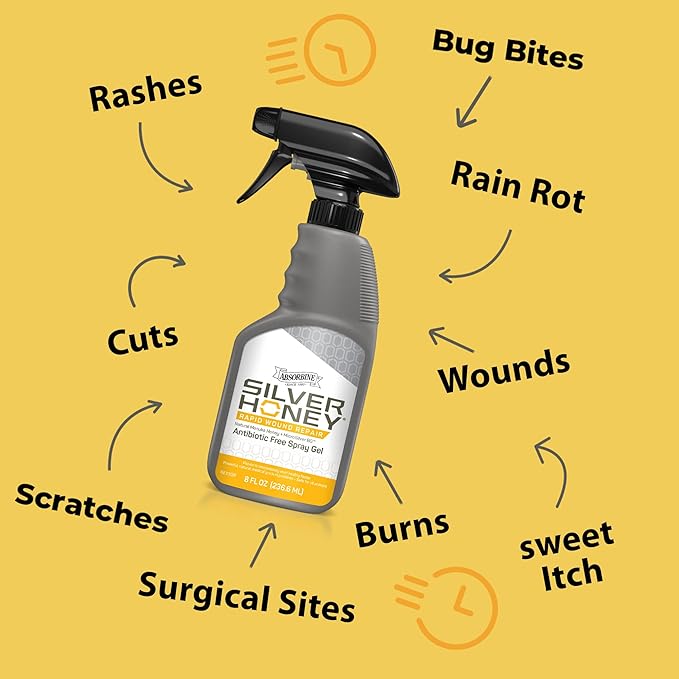 Absorbine Silver Honey Rapid Wound Repair Spray Gel 8oz Bottle, Manuka Honey &amp; MicroSilver BG