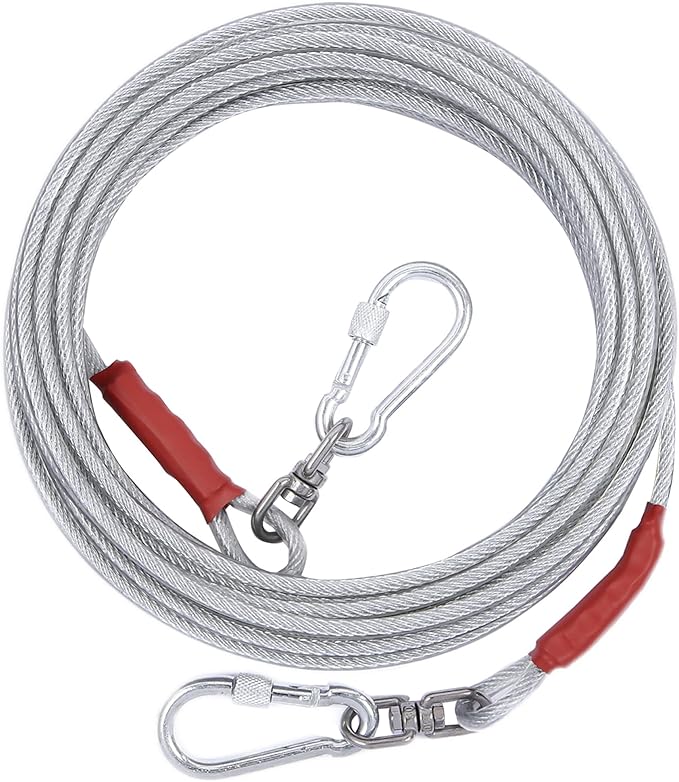 Dog Tie Out Cable for Dogs Outside Up to 125/250lbs,10/20/30/50FT Long Dog Leashe&amp;Chains,Small-Large Dogs Runner Cable for Yard,Heavy Duty Lead Line for Outdoor,Camping,Yard(250lbs 30FT, Silver)