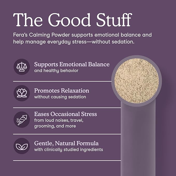 Fera Pets Calming Supplement for Dogs &amp; Cats with Probiotics, L-Theanine, and Ashwagandha - Supports Anxiety Relief - Promotes Relaxation - 60 Scoops