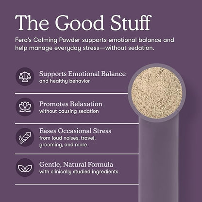 Fera Pets Calming Supplement for Dogs &amp; Cats with Probiotics, L-Theanine, and Ashwagandha - Supports Anxiety Relief - Promotes Relaxation - 60 Scoops