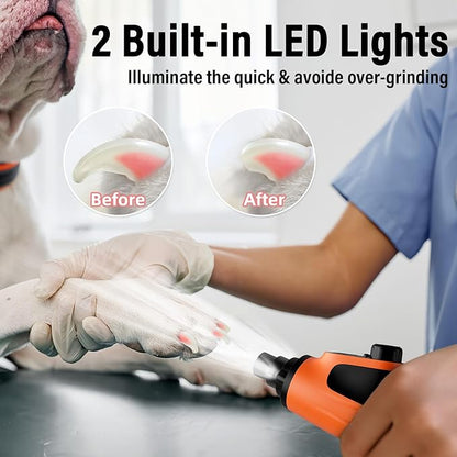 Casfuy Smart 6-Speed Dog Nail Grinder - 50% More Power Pet Nail Grinder with 2 LED Lights Quiet Rechargeable Electric Dog Nail Trimmers File Toenail Grinder for Large Medium Small Dogs &amp; Cats(Orange)