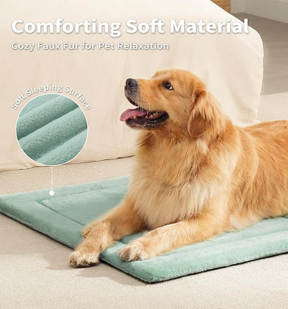 Made4Pets Dog Crate Pad Bed for Medium Large Dogs, Washable &amp; Reversible, Anti-Slip Kennel Mat for Cozy Sleeping, Soft Fluffy Dog Bed for Indoor &amp; Outdoor Use, 35"x23", Green