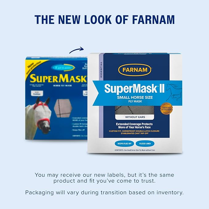 Farnam SuperMask II Fly Mask Without Ears for Smaller Horses or Arabian Horses,Full Face Coverage &amp; Eye Protection from Insect Pests, Structured Classic Mesh with Plush Trim,Small Horse/Arabian Size