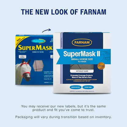 Farnam SuperMask II Fly Mask Without Ears for Smaller Horses or Arabian Horses,Full Face Coverage &amp; Eye Protection from Insect Pests, Structured Classic Mesh with Plush Trim,Small Horse/Arabian Size