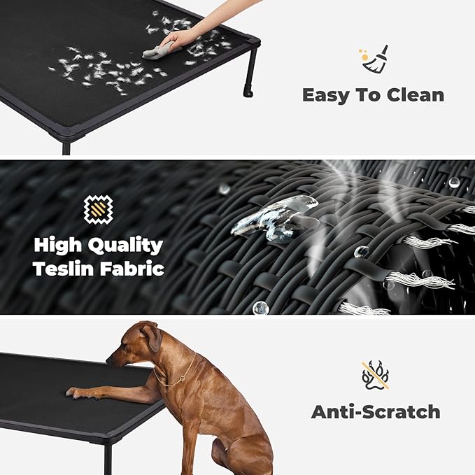 Veehoo Chewproof Elevated Dog Bed - Cooling Raised Pet Cot, Breathable Mesh, Washable &amp; Non-Slip for Medium Dogs, Indoor/Outdoor, Black Mat and Black Frame, 32x25inches (Model CWC2203A03)