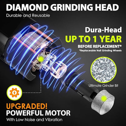 Dog Nail Grinder Upgraded - Professional 3-Speed Super Quiet and Low Vibration Electric Pet Nail Grinder with 4 LED Lights - Painless Paws Grooming &amp; Smoothing for Small to Large Dogs (Black)