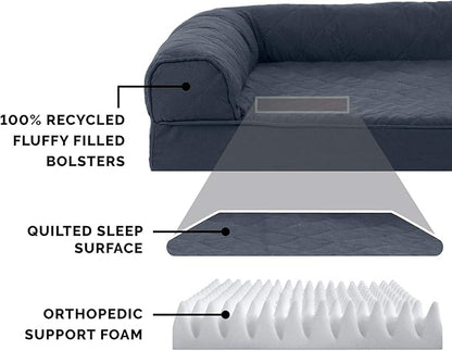 Furhaven Orthopedic Dog Bed for Large Dogs w/ Removable Bolsters &amp; Washable Cover, For Dogs Up to 95 lbs - Quilted Sofa - Iron Gray, Jumbo/XL