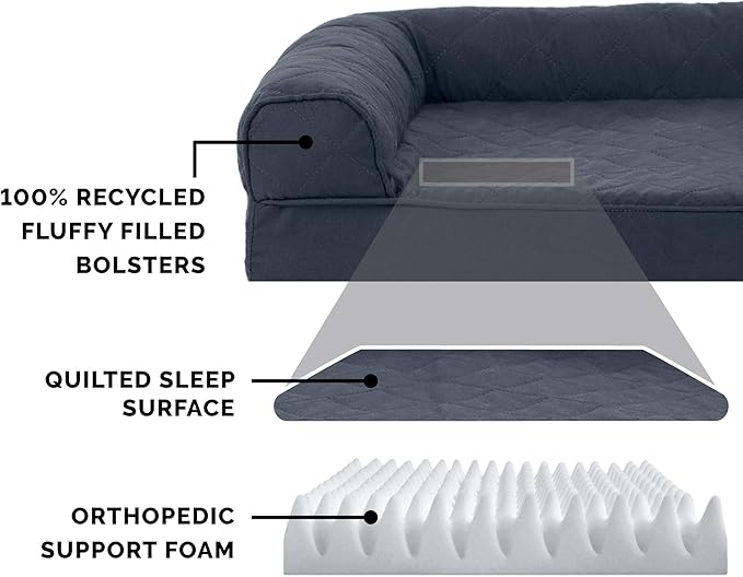 Furhaven Orthopedic Dog Bed for Medium/Small Dogs w/ Removable Bolsters &amp; Washable Cover, For Dogs Up to 35 lbs - Quilted Sofa - Iron Gray, Medium
