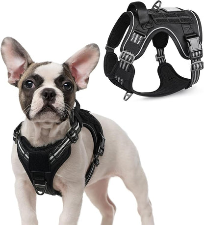 rabbitgoo Tactical Dog Harness for Small Dogs, No Pull Military Service Vest with Handle &amp; Molle, Easy Control for Training Walking, Adjustable Reflective Straps, Black, S