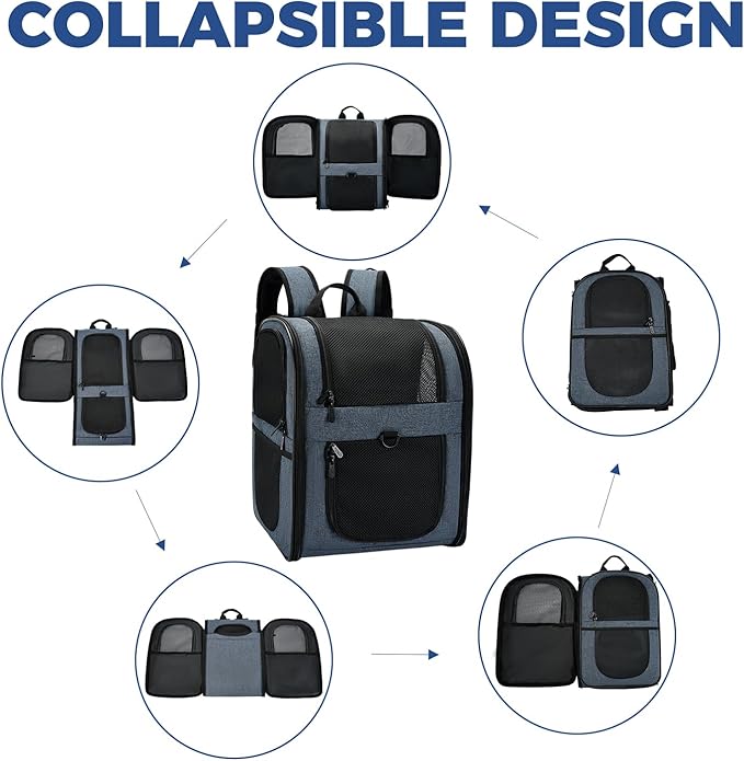 Apollo Walker Dog &amp; Cat Carrier Backpack for 4-15lb Pets - Ventilated Safe Design with Padded Back Support, Breathable Mesh Pet Backpack for Hiking, Travel, Outdoor (Navy)