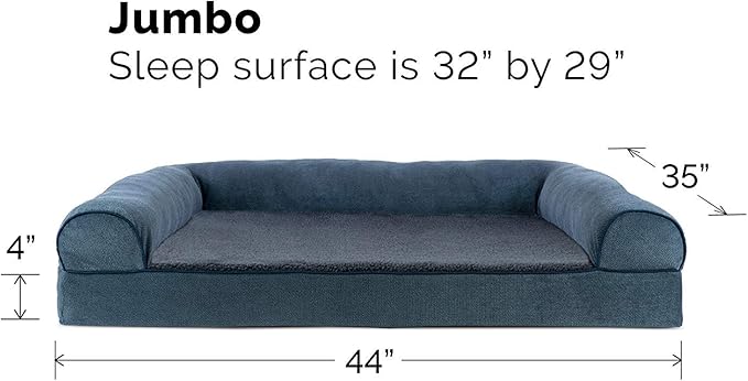 Furhaven Cooling Gel Dog Bed for Large Dogs w/ Removable Bolsters &amp; Washable Cover, For Dogs Up to 95 lbs - Sherpa &amp; Chenille Sofa - Orion Blue, Jumbo/XL