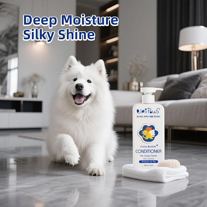 Unipaws Biotin Long-Haired Dog Conditioner – Volumizing, Anti-Shedding, Detangling &amp; Softening for Glossy, Show-Ready Coats with Hibiscus – EWG Green &amp; Medicated, Made in Korea, 16.9 Fl Oz / 500ml